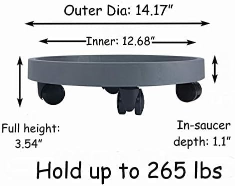 WanderingDonkey 14 Inch Potted Flower Mover Dolly with Casters Round Coaster for Indoor Outdoor, Heavy Duty Plant Caddie with Wheels,Rolling Plant Stand Pot Trolley,Wheeled Planter Saucer Tray 2 Pack