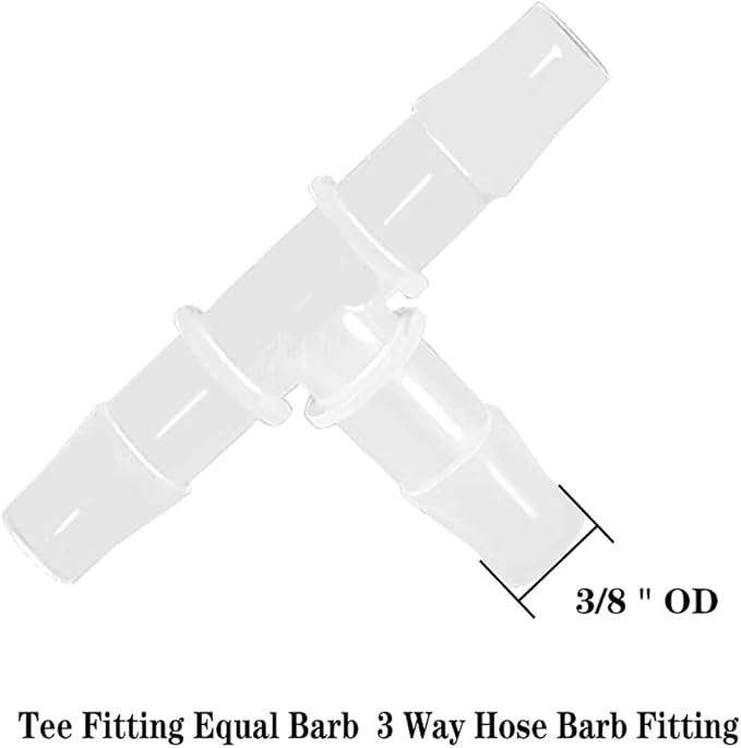 3/8" Tee Fitting Equal Barb 3 Way Hose Barb Fitting，Splicer Joint Mender Adapter Union Fitting for Fuel Gas Liquid Air (Pack of 5)