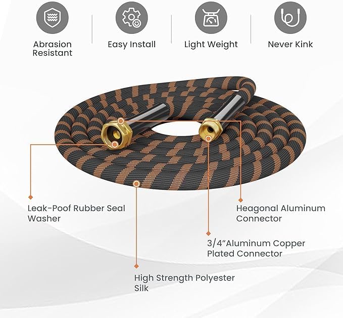 Giraffe Tools Garden Hose 100FT Non-Expandable Lightweight Flexible Water Hoses Burst 600 psi with 9 Spray Function Nozzle Heavy Duty Hose