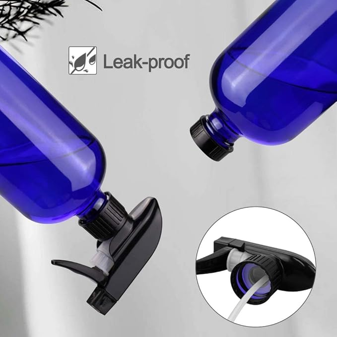 Glass Spray Bottles, 16oz Blue Glass Spray Bottles with Labels & Adjustable Nozzle, Reusable Containers for Cleaning, BBQ, Food, Plants, Alcohol, Essential Oils(1 Pack)