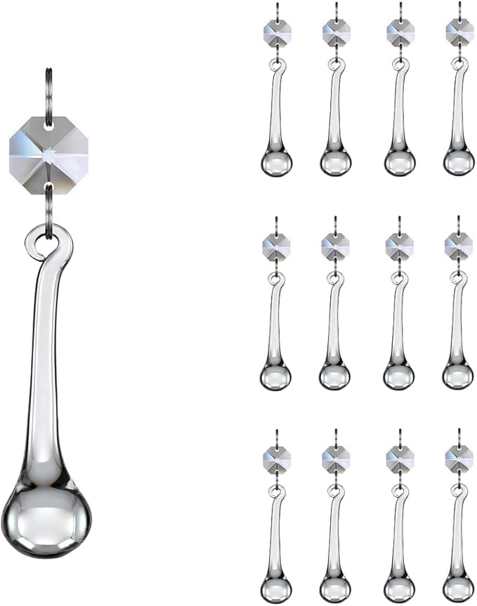 12pcs Raindrop Crystal Chandelier Prisms Parts, Hanging Crystals Beads for Chandeliers, Home Decoration