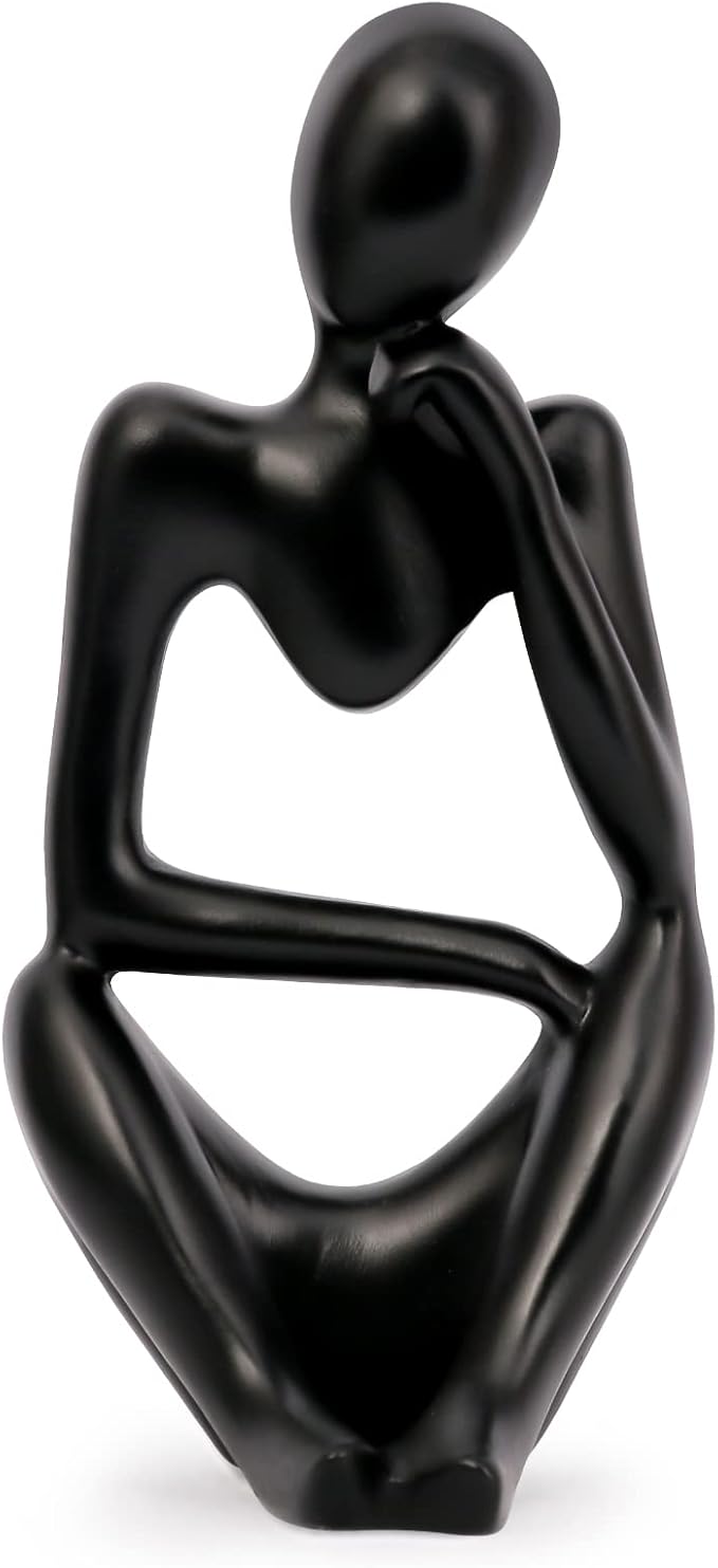 INNOLITES Resin Statue Thinker Style Decoration Abstract Sculptures Collectible Figurines for Home Decor Modern Office Shelf Desktop (Black-Right)