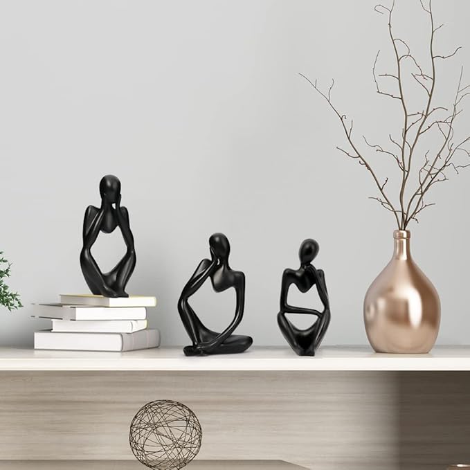 INNOLITES Resin Statue Thinker Style Decoration Abstract Sculptures Collectible Figurines for Home Decor Modern Office Shelf Desktop(Black Left)