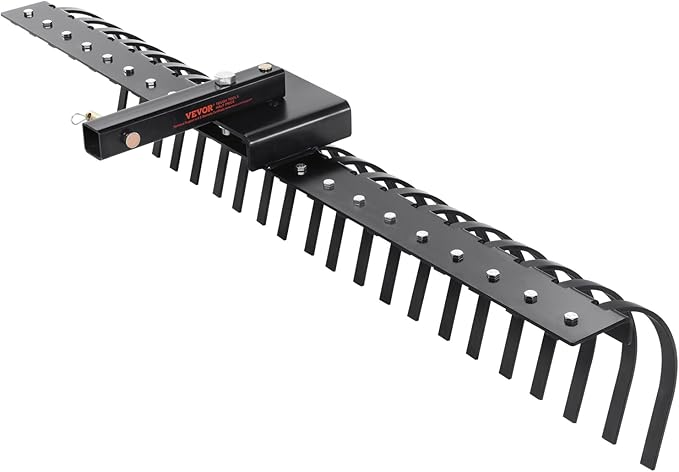 VEVOR Tow Behind Landscape Rake, 60" Tow Dethatcher with 21 Steel Coil Tines, Lawn Dethatcher Rake Attaches to 48" or 60" Toolbars and 3-Point Suspension Systems, for Leaves, Pine Needles, and Grass