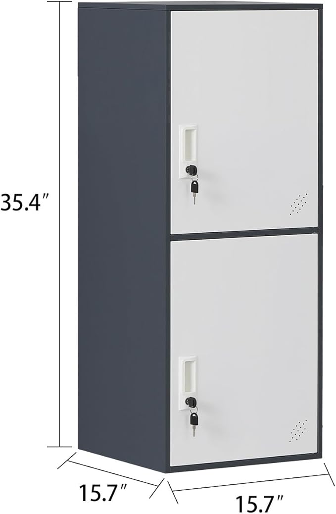 2 Door Metal Vertical Storage Locker for School, Office, Home,Gym,Stackable Steel Storage Cabinet with Lock,Anti-Falling Device. (2 Door, Grey)