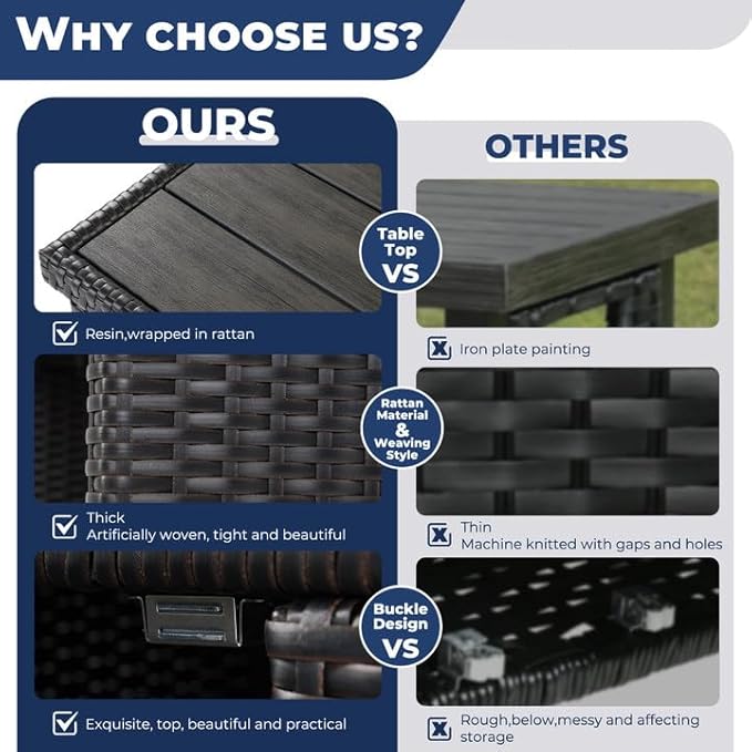 Grand patio Wicker Storage Cabinet Outdoor Waterproof Buffet Cabinet Patio Bar Table with Two Doors and Shelves Wicker Sideboard for Garden Kitchen Pool Dark Brown