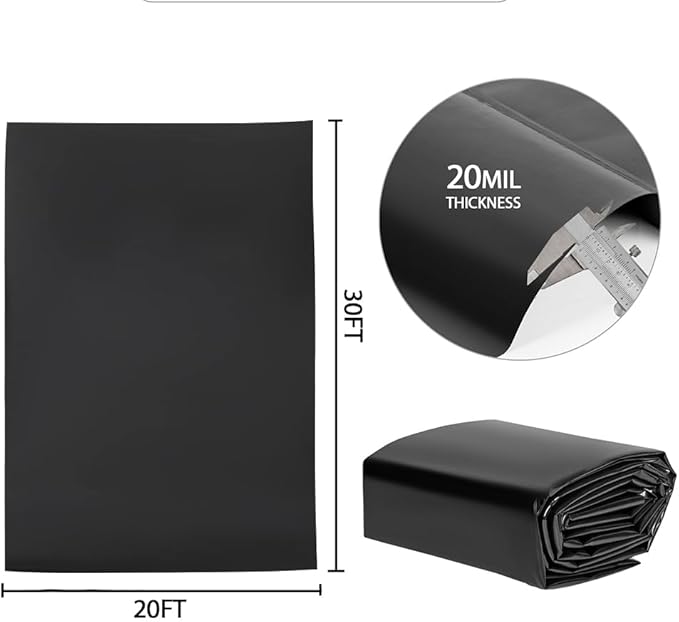 Pond Liners 20 x 30 Feet, Easy Cutting LDPE Pond Liner 20 Mil, High Preformed Koi Pond Liner for Ponds, Streams, Fountains and Garden Waterfall