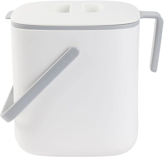 Blue Ginkgo Kitchen Compost Bin [2.6L / 0.69 GAL] – Filter-Free, Odor-Tight Countertop Food Waste Pail with Handles (Made in Korea, White)