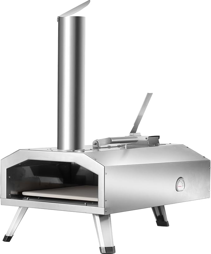 VEVOR Dual Fuel Pizza Oven Outdoor, 12 Inch Wood Fire & Propane Gas Pizza Oven, Pellet & Propane Pizza Maker with Thermometer, Foldable Leg, Stainless Steel Pizza Cook for Outside Camping & Backyard