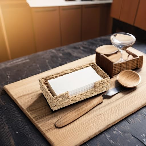 CLAYNIX Rattan Napkin Holders for Table, Napkins Holder For Paper Napkins, Kitchen Luncheon Paper on Boho Dining Countertop - Rectangle