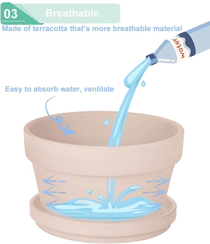 vensovo 3.7 Inch Pink Terracotta Shallow Succulent Pots - 6 Pack Terra Cotta Clay Pot with Saucer, Cacuts Indoor and Outdoor Planters with Drainage Hole