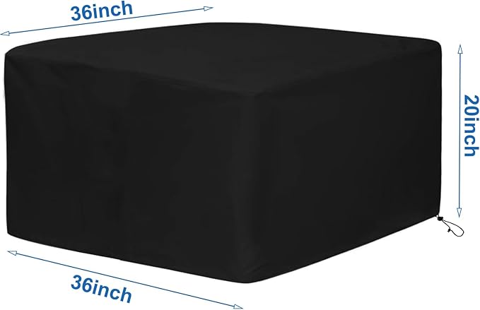 Fire Pit Cover, 36" x 36" x 20" Square Gas Fire Pit Cover, Waterproof 600D Heavy Duty Square Patio FirePit TableCover, Full Coverage Dustproof Anti UV Outdoor FirePitCover