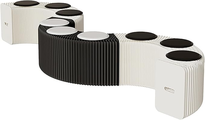 Foldable Kraft Paper Stool, Honeycomb Accordion Folding Bench, Collapsible Paper Stool for Small Spaces, Portable Footrest and Side Table for Living Room and Office,Black White-44×31×600cm