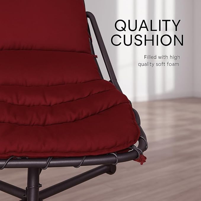 Weatherproof Replacement Cushion Pad and Umbrella for Hanging Lounge Chair Outdoor Chaise Hanging Hammock Chair - Long-Lasting, Fade-Resistant, Quick-Dry, Outdoor Lounge Replacement Set - Red