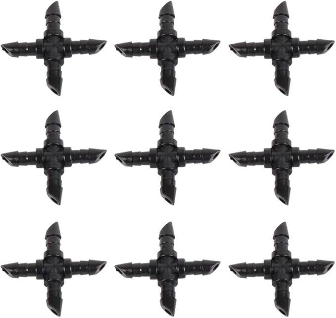 50 Pieces 1/4 Inch Barbed Cross Fittings Barbed Cross Connecters 4 Way Garden Watering Cross Connector Drip Irrigation Tubing Fit for 4mm/7mm Tube for Flower Bed Vegetable Garden Home and Garden