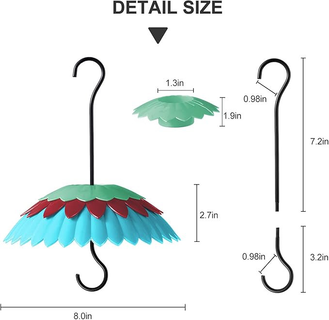 8" Bird Feeder Cover with Ant Moat, Skaithee Bird Feeder Baffle with Hummingbird Feeder Ant Guard & Rain Guard & Shepherd Hooks, Bright Colors Attract More Birds & Anti Rain/Snow/Ants (Blue 8 inches)