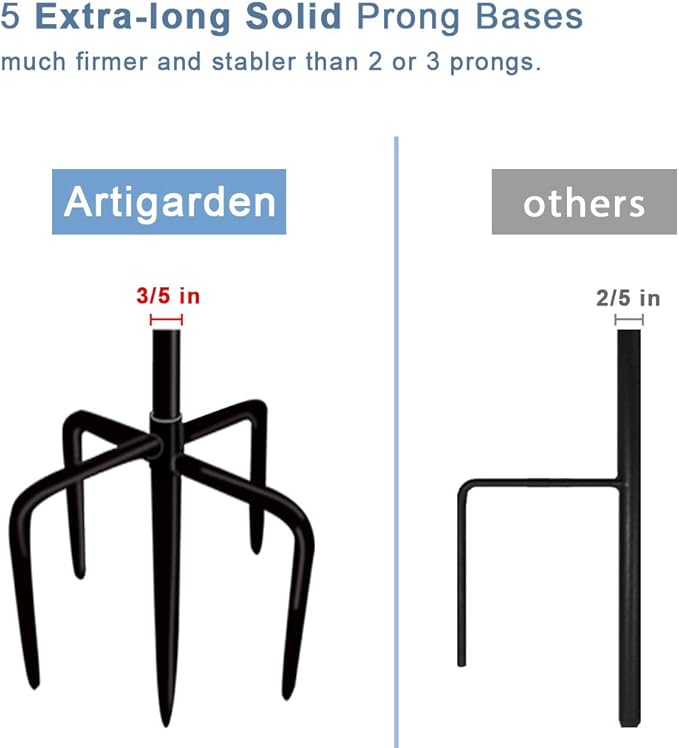 76 inch Outdoor Shepherd Hook with 5 Prong Base (2 Packs), Adjustable Heavy Duty Garden Hanging Stake for Bird Feeder Solar Light Plant Hanger Wedding Decor, Matte Black