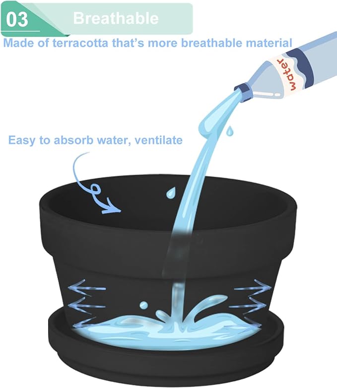 vensovo 4.5 Inch Black Terracotta Shallow Succulent Pots - 6 Pack Terra Cotta Clay Pot with Saucer, Cacuts Indoor and Outdoor Planters with Drainage Hole