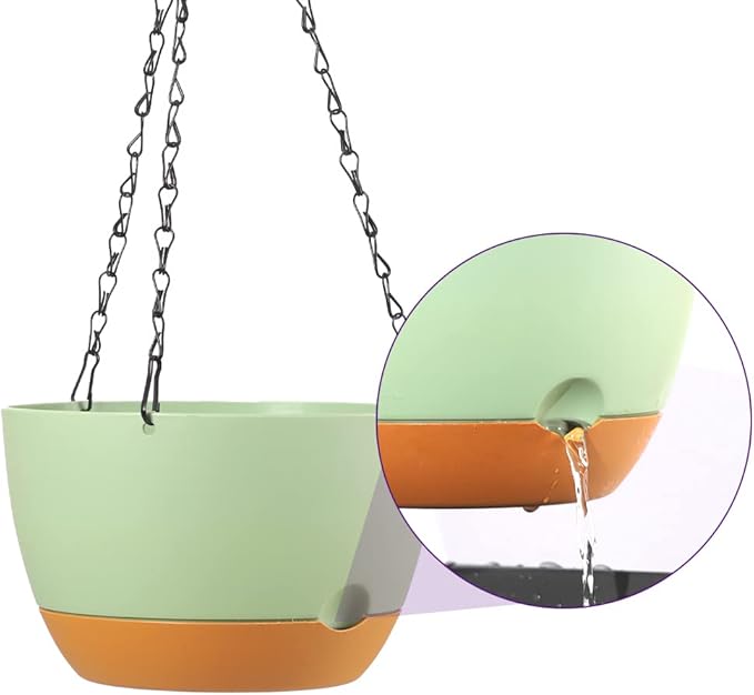 2 Pack Plastic Hanging Planters 10 Inch Hanging Pots with Drainage Hole for Indoor Outdoor Plants, Round Hanging Basket with Removable Tray for Home Garden Porch Balcony Patio Decor