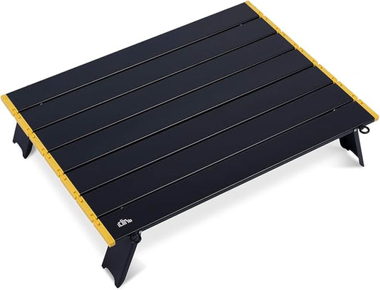 iClimb Ultralight Compact Mini Beach Picnic Folding Alu. Table with Carry Bag, Two Size (Black - L)