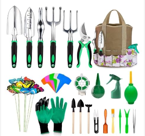 Garden Tool Set, Heavy Duty Aluminum Gardening Tools, Ergonomic Non-Slip Hand Tools for Women Men, Included Succulent Tools Set, Storage Tote Bag, Gifts for Garden Lovers