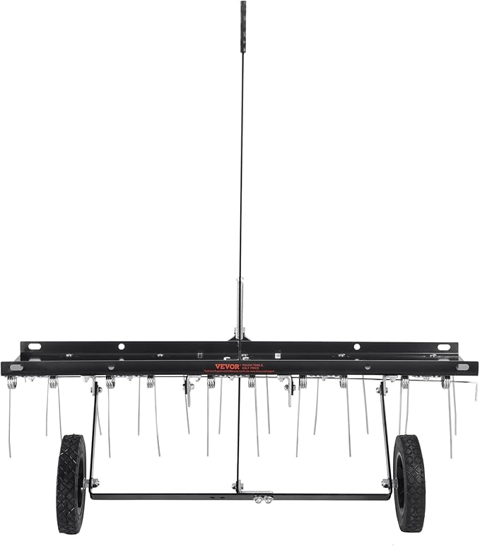VEVOR Tow Behind Dethatcher, 40-inch Tow Dethatcher with 20 Spring Steel Tines, Lawn Dethatcher Rake for ATV or Mower, Tow Behind Lawn Rake with Lift Handle for Garden Farm Grass
