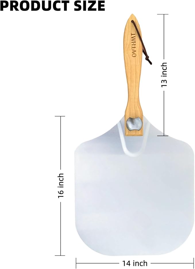 Pizza Peel 14 inch, Aluminum Pizza Paddle 14 x 16 inch with Foldable Wood Handle, Pizza Turning Peel, Pizza Spatula For Oven, Bread, Pastry, Dough, Cake, Pizza Spatula Paddle, Metal Pizza Peel