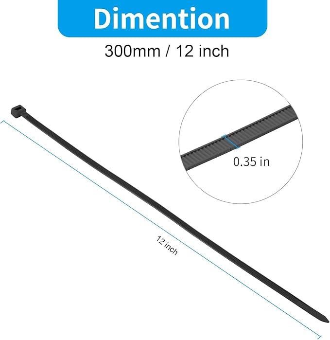 XINGO 12 Inch Black Large Zip Ties Heavy Duty 500 Pack, 200 LBS Ultra Strong Plastic Wire Ties, Large Cable Ties Extra Long Tie Wraps, Indoor and Outdoor UV Resistant