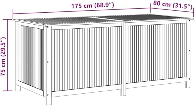 vidaXL Outdoor Storage Box, [Load Capacity Gallon] Deck Box with Gas-Lift Lid, Storage Chest with Water-Resistant Zippered Bag Inside, 68.9''x31.5''x29.5'', Solid Acacia Wood