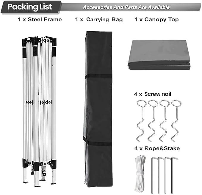 10x10ft Pop Up Canopy Tent,Heavy Duty Waterproof Folding Tent for Camping Parties Events Parties,Outdoor Canopy,Portable Sun Shelter,3 Adjustable Height(Grey)