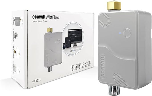 ECOWITT Wittflow Sprinkler Timer, WFC01 Smart Watering Timer, Need to Connect to GW2000 Wi-Fi Hub, Built-in Water Flow Meter and Temperature Sensor, NPT Thread, Intelligent Irrigation