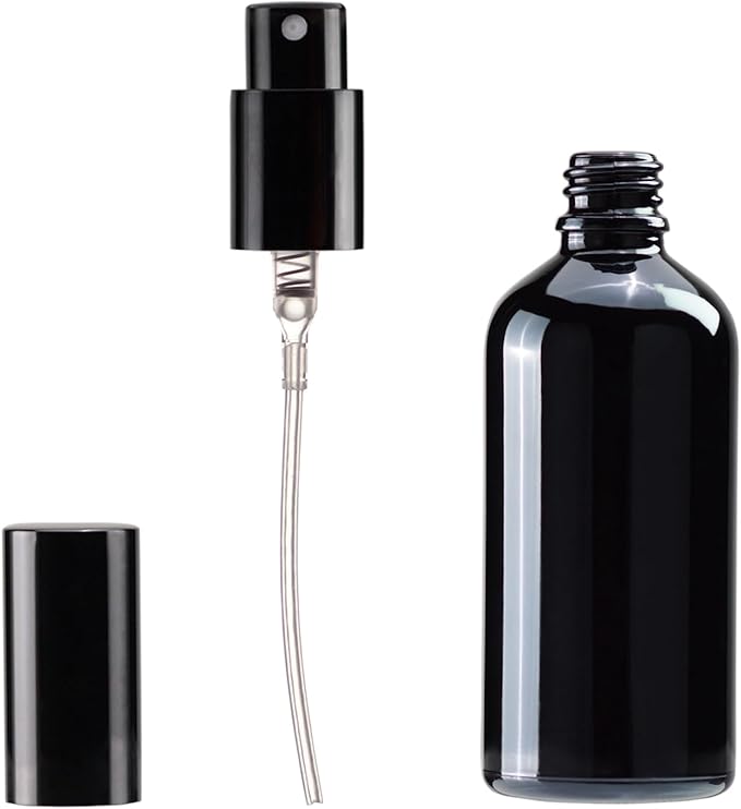 YIZHAO Black Glass Spray Bottles 4oz, with Small Fine Mist Spray, Metal Cap, Refillable for Essential Oil,Travel,Cleaning,Perfume,Aromatherapy,Makeup – 9 Pcs