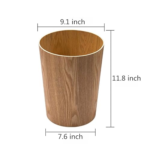 Natural Wood Trash Can, Round Stackable Wastebasket, Garbage Recycling Bin for Bathrooms, Powder Rooms, Kitchens, Home Offices (Light Wood)