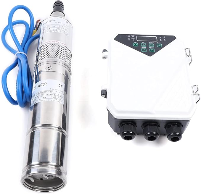 Deep Well Submersible Pump, 500W DC 48V Solar Water Pump 3Inch Stainless Steel Submersible Well Pump, Maximum Head 357.61 for Farm Ranch Irrigation