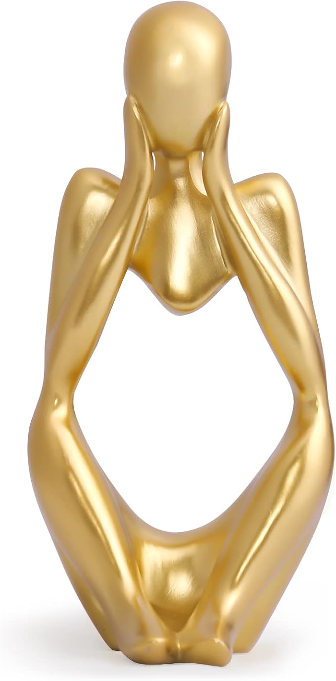 INNOLITES Resin Statue Thinker Style Decoration Abstract Sculptures Collectible Figurines for Home Decor Modern Office Shelf Desktop (Gold-Focus)