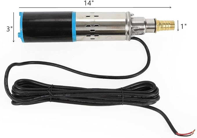 Deep Well Submersible Pump DC 24V 200W Electric Solar Powered Water Pump, 17.5 GPM Flow, 98ft Lift, Farm Ranch Irrigation Submersible Bore Hole Deep Well Pump