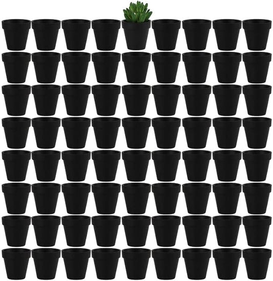 Yishang 72 pcs Small Mini Black Clay Pots, 2.5'' Terracotta Pot Clay Ceramic Pottery Planter,Cactus Flower Terra Cotta Pots,Succulents Nursery Pots,with Drainage Hole,Great for Crafts,Wedding Favor