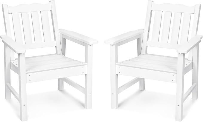 All-Weather Patio Chairs Set of 2, HIPS Outdoor Chairs with 400 lbs Weight Capacity, Patio Dining Chairs for Backyard, Deck, Garden and Porch, White