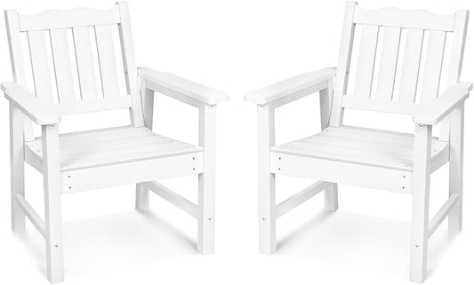 All-Weather Patio Chairs Set of 2, HIPS Outdoor Chairs with 400 lbs Weight Capacity, Patio Dining Chairs for Backyard, Deck, Garden and Porch, White