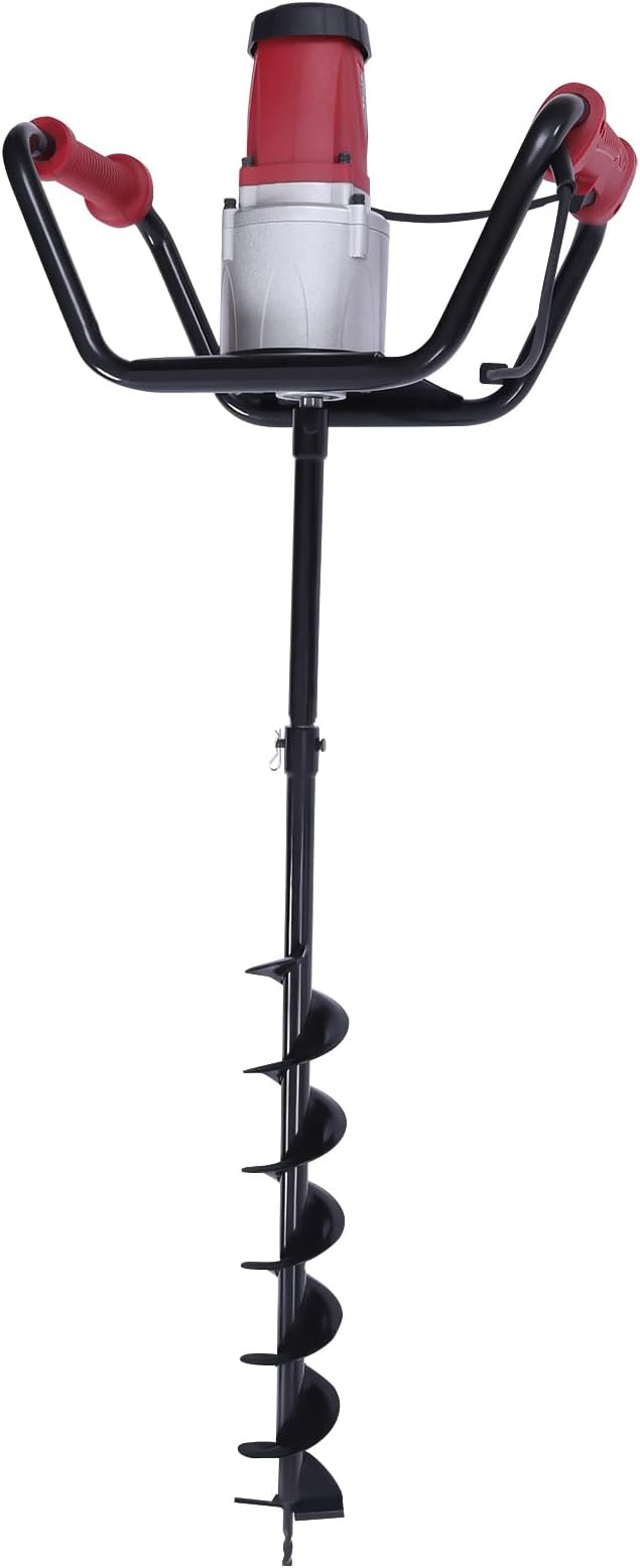 Post Hole Digger, 1500W Electric Post Hole Auger Earth Auger Digging Drill Digging Machine with 4" Digging Auger Bit and Extension Bar Set for Planting, Trenching in Garden
