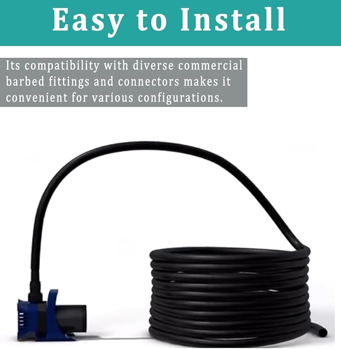 1/2" id - 25ft Black Vinyl Tubing Flexible PVC Tube Hybrid Hose Transfer Water Fuel Gas for Pond Fountain Garden Waterfall, Durable and Safe, with 2 Hose Clamps