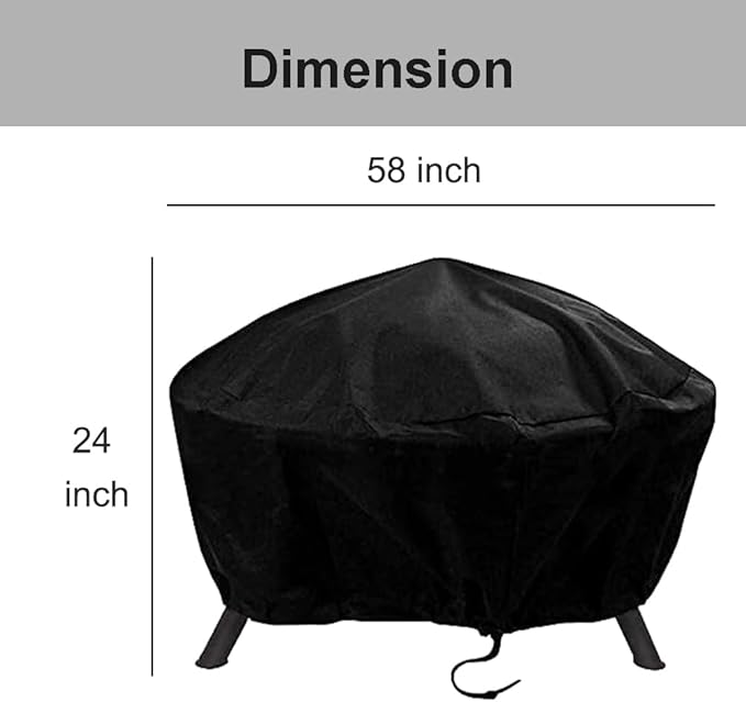 Round Fire Pit Cover, 58 Inches Diameter, 58 x 24 inch Waterproof Firepit Covers, for Patio Fire Pit, Full Coverage Dustproof Anti UV Outdoor Fire Pit Cover