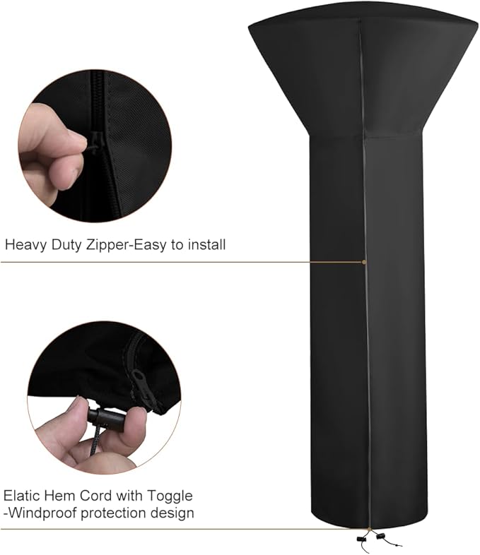 Vailge Patio Heater Covers with Zipper and Storage Bag,Heavy Duty 600D Oxford Waterproof Outdoor Heater Cover Wind-Resistant Dustproof UV-Resistant,Black,89'' Height x 33" Dome x 19" Base,2 Pack