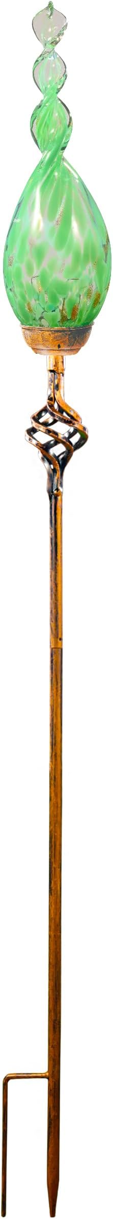 Solar Garden Lights, Decorative LED Flame Garden Stakes, Hand Blown Glass and Outdoor Waterproof Glass Stakes (Green)