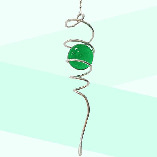 Wind Spinner Gazing Ball Spiral Tail,Decorative Wind Spinner 11inch Tail and 2 inch Glass Orb. Indoor Outdoor Wind Spinner Tail Sun Catcher Garden Decoration-13 inch Height(Green)