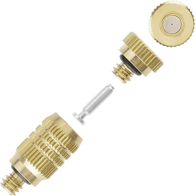 Brass Misting Nozzle, 10 Pack High Pressure Spray 10/24 UNC Outdoor Anti-drip Fogging Spray Head Misting System Tips for Landscaping Outdoor Cooling System (0.012 Orifice)