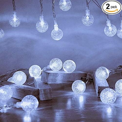 YoTelim Globe String Lights Battery Operated ，2 Pack 26.2FT 60 LED Cool White Water Proof Crystal Ball Outdoor String Lights with Remote Control for Home, Patio,Party, Christmas, Garden Decor