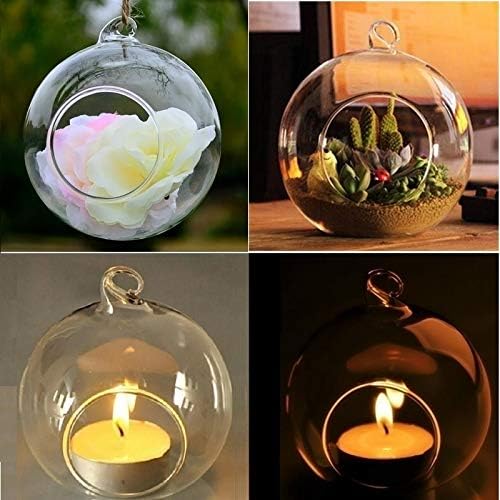 Nuptio 8 Pcs 3.15"/ 8cm Hanging Glass Tealight Holder Globe Plant Terrariums Glass Orbs Air Plants Tea Light Candle Holders Home Decor Indoor Outdoor Garden (6 Pcs + 2 Pcs)