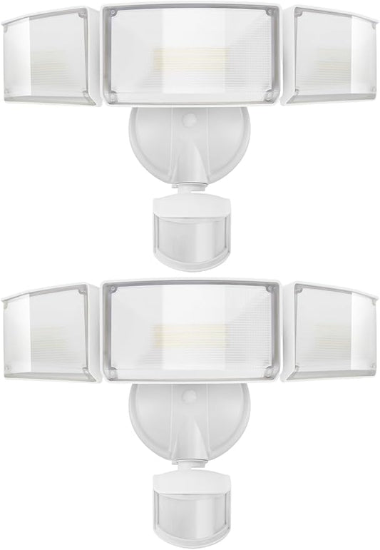UME 2 Pack 5500LM LED Security Lights Motion Sensor Light Outdoor, 49W, 5000K Daylight, IP65 Waterproof, Dusk to Dawn, 3 Head Motion Detected Flood Light for Garage, Yard, Porch (White)