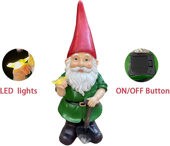 Solar Powered 2 Gnomes Playing with Ball, Decorated Solar Light, Garden Decorations Statues, Garden Light Decor for Lawn Ornaments